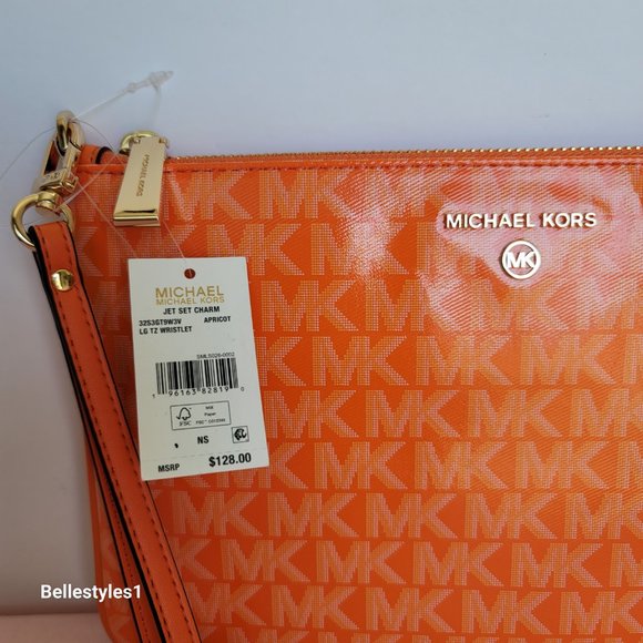 MICHAEL KORS Signature Logo Jet Set Large Top Zip Pouch/Wristlet- Apricot ⭐ - Picture 15 of 16